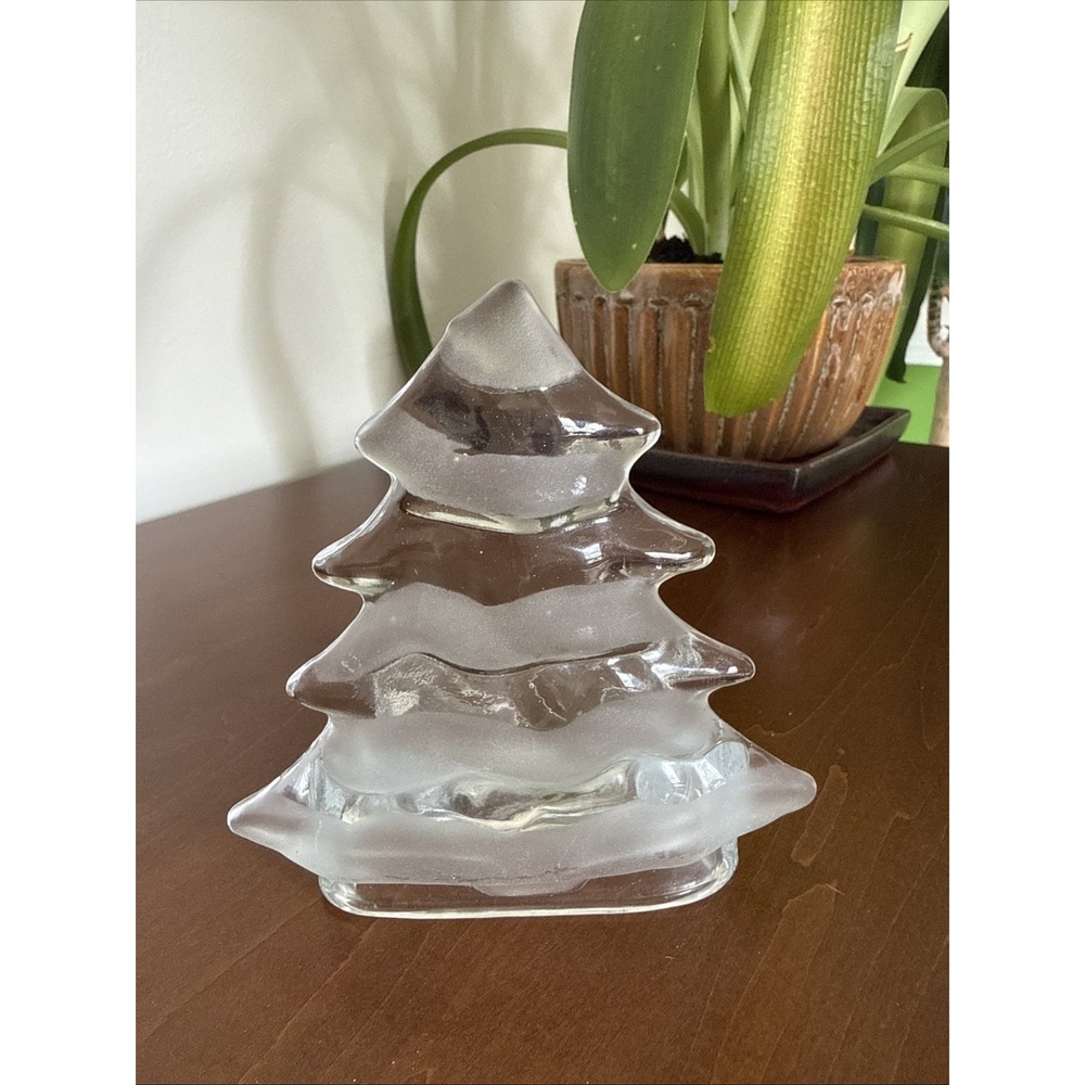 Glass Tree Tea Light Holder 5" Frosted Clear Christmas